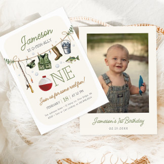 O-fish-ally One Fishing 1st Birthday Photo Invitation