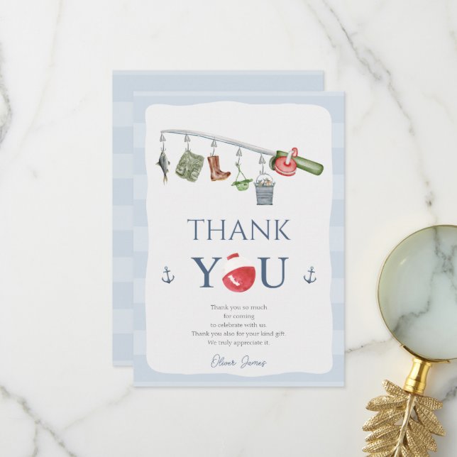 O-fish-ally one fishing 1st boy birthday thank you card (Front/Back In Situ)