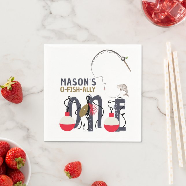 O-Fish-ally One Fishing Birthday Party Napkin (Insitu)