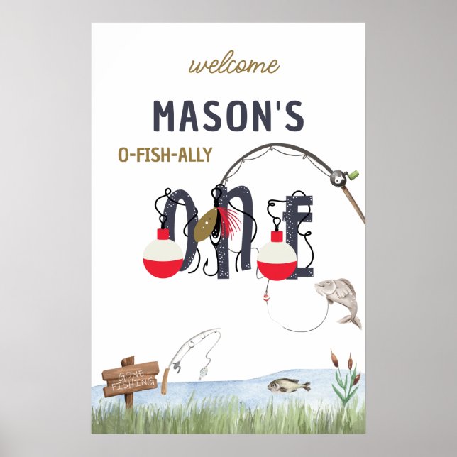 O-Fish-ally One Fishing Birthday Welcome Sign (Front)