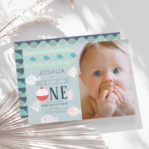 O-fish-ally One Fishing Boy 1st Birthday Photo Invitation