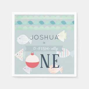 O-fish-ally One Fishing Boy Blue Birthday Napkins