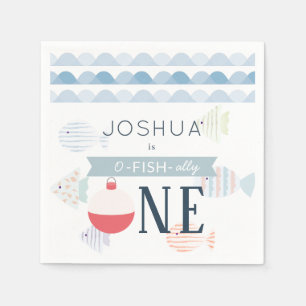 O-fish-ally One Fishing Boy White Birthday Napkin