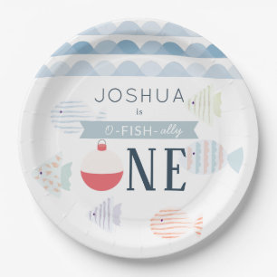 O-fish-ally One Fishing Boy White Birthday Paper Plate