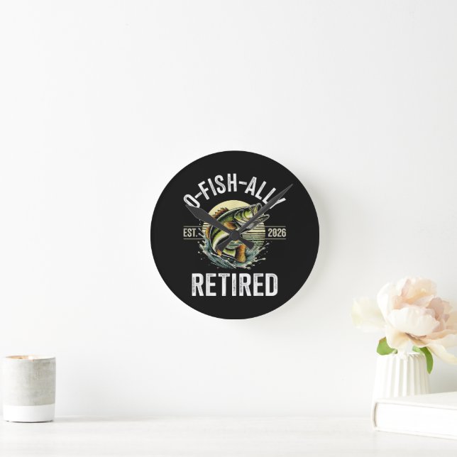 O-Fish-Ally Retired 2026 Fisherman Fishing Round Clock (Home)