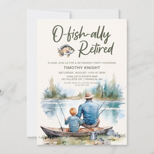O-fish-ally Retired Fishing Retirement Party Invitation (Front)
