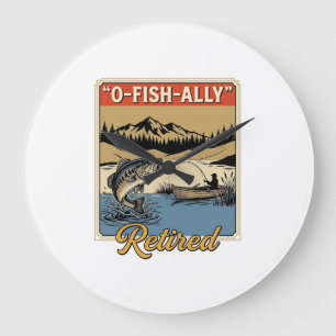 O-Fish-Ally Retired Vintage Fishing Shirt Design_1 Large Clock