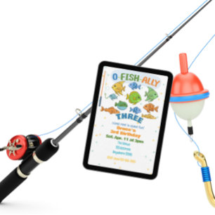 O-Fish-Ally Three, Colorful Fishing 3rd Birthday Invitation