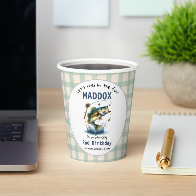 O-Fish-Ally Two Fishing 2nd Birthday Paper Cups (Insitu)