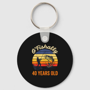 O fishally 40 years old fishing retro sunset keychain