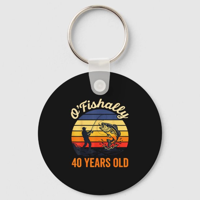 O fishally 40 years old fishing retro sunset keychain (Front)