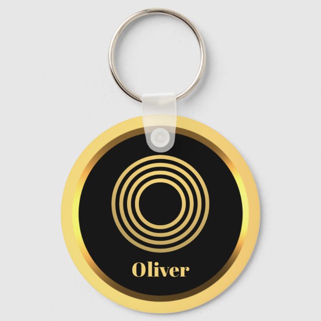 O Gold Monogrammed Letter Personalised Keychain (Front)