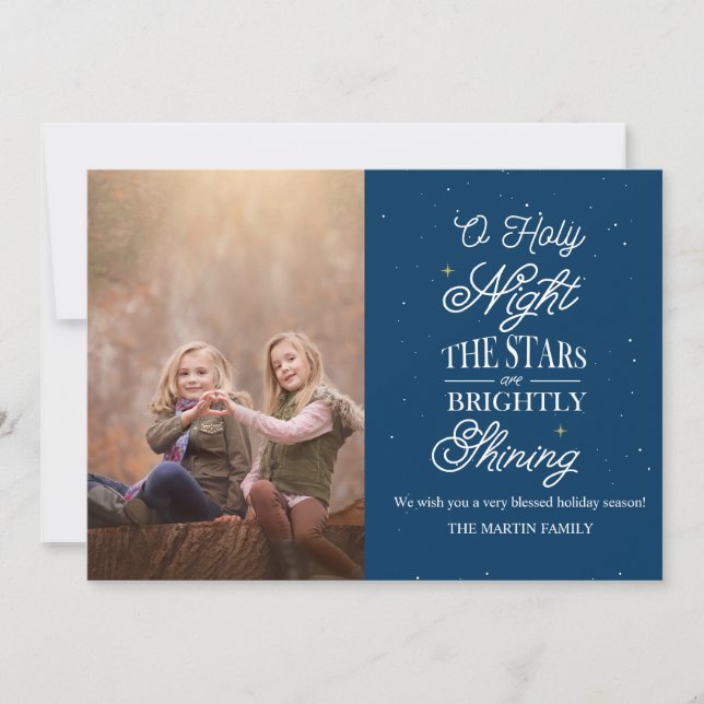 O Holy Night Blue  Christmas photo card (Front)