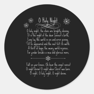 O Holy Night Christmas Carol Music Song Lyrics Tex Classic Round Sticker