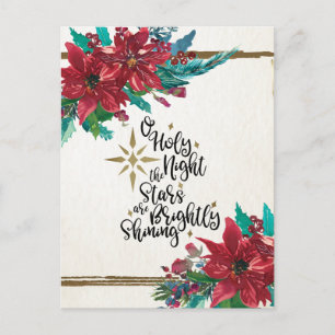 O Holy Night, Christmas Carol Red Poinsettia Postcard
