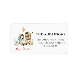 O Holy Night Christmas Nativity Scene Address Label