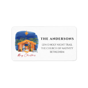 O Holy Night Christmas Nativity Scene Address Label