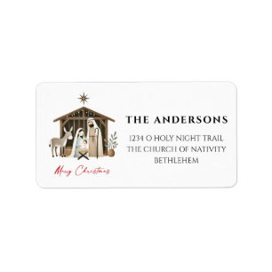 O Holy Night Christmas Nativity Scene Address Label