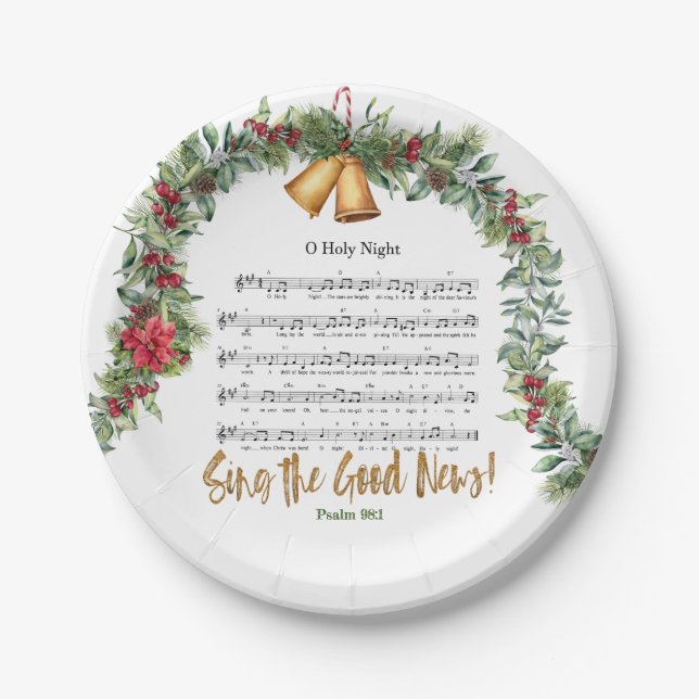 O HOLY NIGHT Elegant Christian Christmas Hymn Paper Plate (Front)