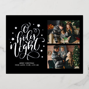 O Holy Night Hand Lettered Custom Photo Holiday Fo Foil Invitation Postcard
