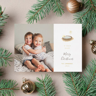 O' Holy Night Modern Nativity and Photo Christmas Foil Holiday Card