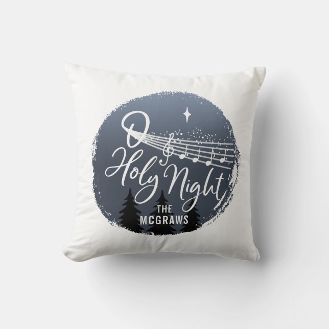 O Holy Night:  Music Notes + Stars Personalized Throw Pillow (Front)