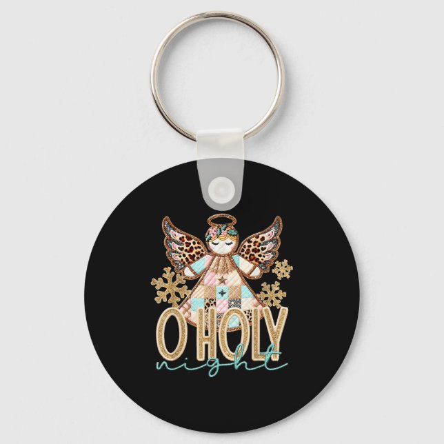 O Holy Night Patchwork Angel Christian Jesus Chris Keychain (Front)