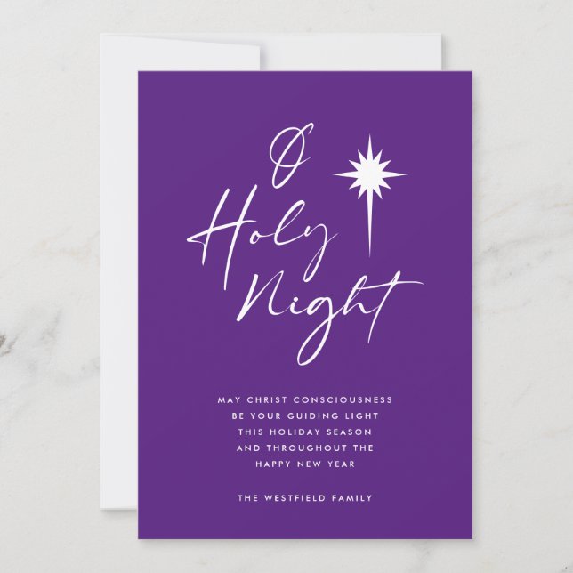 O Holy Night Star of Bethlehem Royal Purple Holiday Card (Front)