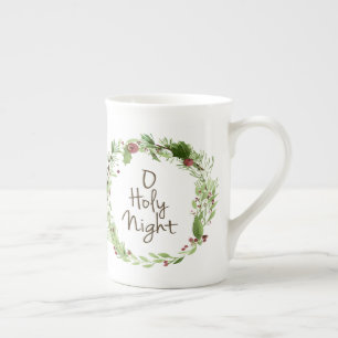 o holy night watercolor wreath bone china mug