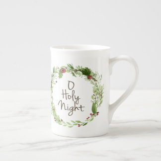 o holy night watercolor wreath bone china mug