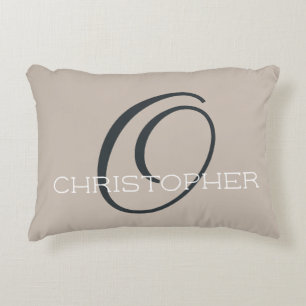 O Initial Neutral Tan Taupe Personalized Name Accent Pillow