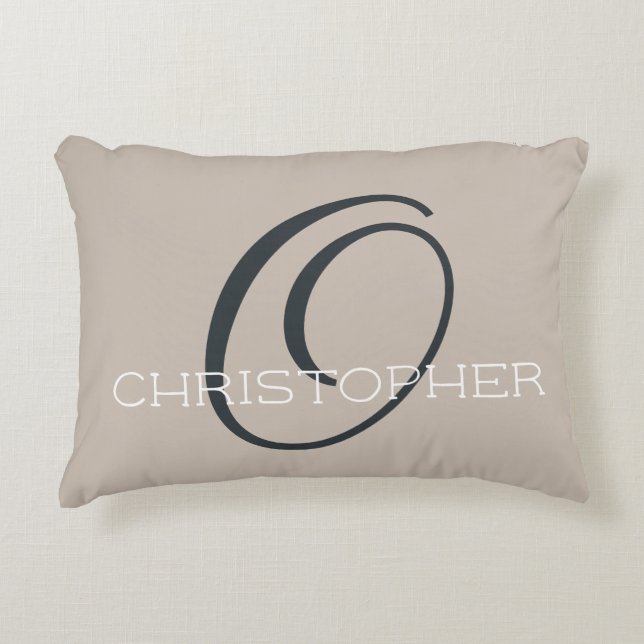 O Initial Neutral Tan Taupe Personalized Name Accent Pillow (Front)