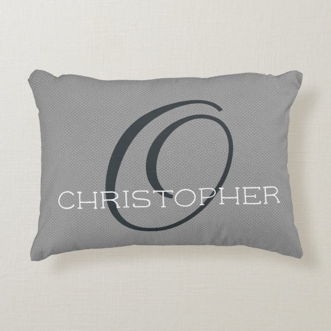 O Initial Personalized Name Black White Grey Accent Pillow (Front)