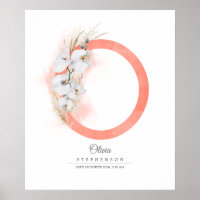 O Letter Monogram White Orchids and Pampas Grass