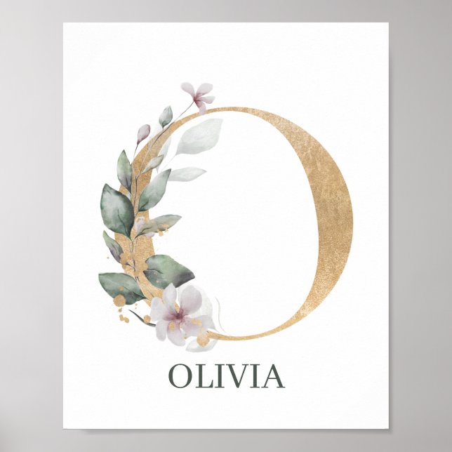 O Monogram Floral Personalized Poster (Front)
