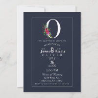 O Monogram Last Initial Modern Blue Floral Wedding