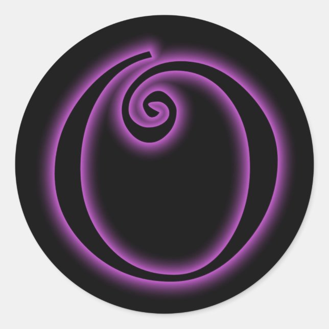 O Monogram Purple Neon Classic Round Sticker (Front)