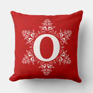O of JOY Beautiful ornate Snowflake red Christmas Throw Pillow