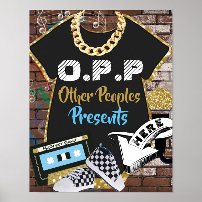 O.P.P Hip Hop Blue|Gold Gift Table Sign (Front)