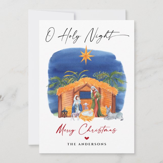 O Saint Nuit Noël Carte photo de la crèche de Noël (Devant)