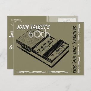 O Tape Recorder 60th birthday Party Save the Date Announcement Postcard