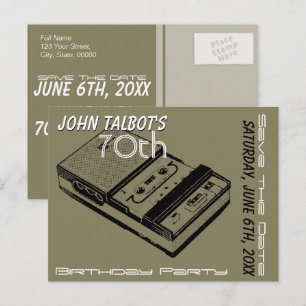 O Tape Recorder 70th birthday Party Save the Date Announcement Postcard