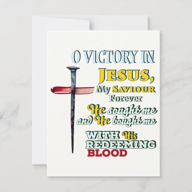 O victory in Jesus with Cross Christian Song Card (Front)