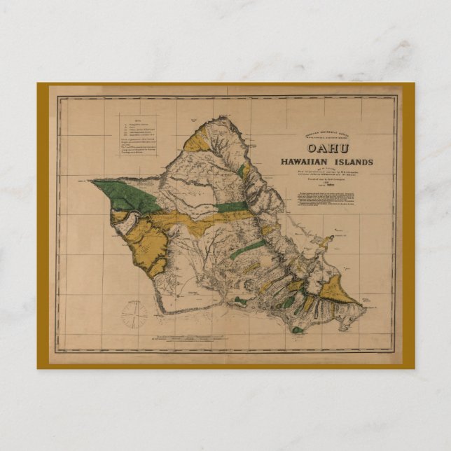 Oahu, 1881, Vintage Hawaii Map Postcard (Front)