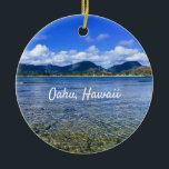 Oahu Beach Cove  Ceramic Ornament<br><div class="desc">View of tropical ocean and Ko'olau mountain range in Kailua on the island of Oahu,  Hawaii.</div>