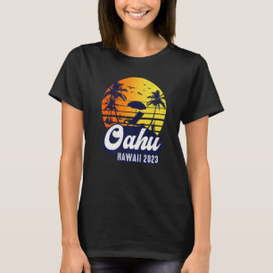 Oahu Hawaii 2023 Hawaiian Sunset Beach Retro Premi T-Shirt