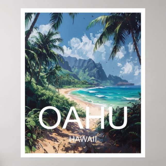 Oahu Hawaii Affiche de voyage Art Imprimer Poster (Devant)