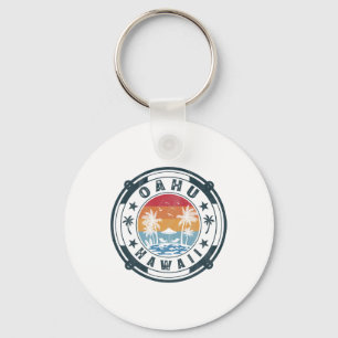 Oahu Hawaii Beach Summer Vacation Vintage Sunset Keychain