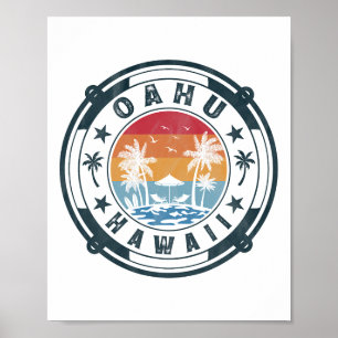 Oahu Hawaii Beach Summer Vacation Vintage Sunset Poster