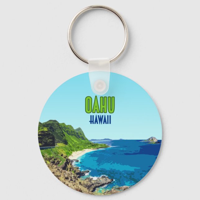 Oahu Hawaii Beach Vintage Keychain (Front)